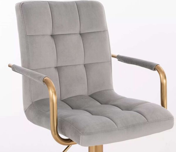 LuxuryForm DESIGN Barová židle VERONA GOLD VELUR na zlaté hranaté podstavě - světle šedá