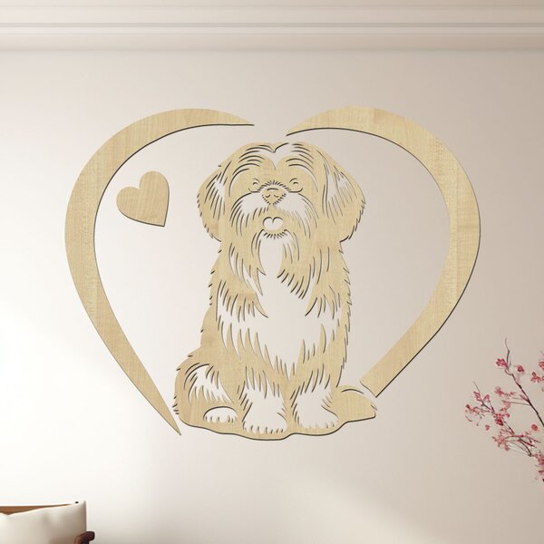 Dřevěný obraz psa Shih Tzu se srdcem | Rozměry (cm): 40x32 | Zvolte barvu dekoru: Černá