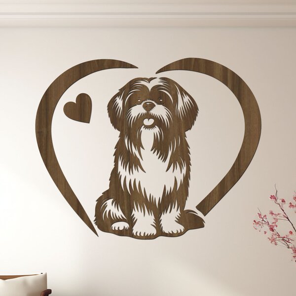 Dřevěný obraz psa Shih Tzu se srdcem | Rozměry (cm): 40x32 | Zvolte barvu dekoru: Černá