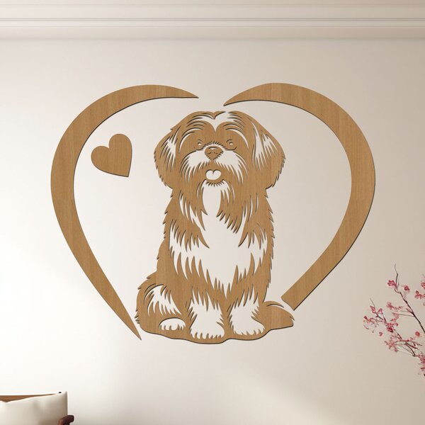 Dřevěný obraz psa Shih Tzu se srdcem | Rozměry (cm): 40x32 | Zvolte barvu dekoru: Černá