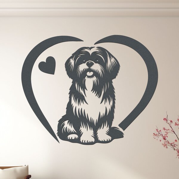 Dřevěný obraz psa Shih Tzu se srdcem | Rozměry (cm): 40x32 | Zvolte barvu dekoru: Černá