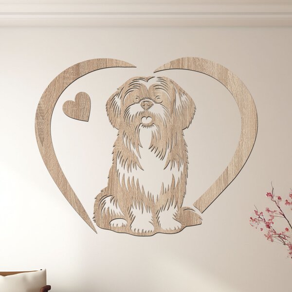 Dřevěný obraz psa Shih Tzu se srdcem | Rozměry (cm): 40x32 | Zvolte barvu dekoru: Černá