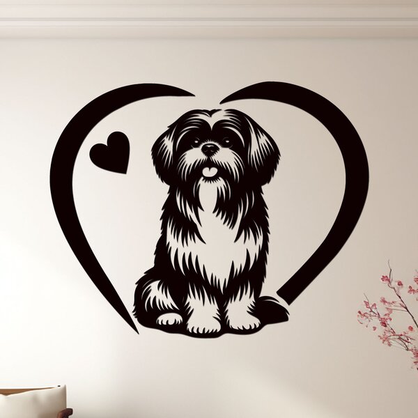 Dřevěný obraz psa Shih Tzu se srdcem | Rozměry (cm): 40x32 | Zvolte barvu dekoru: Černá