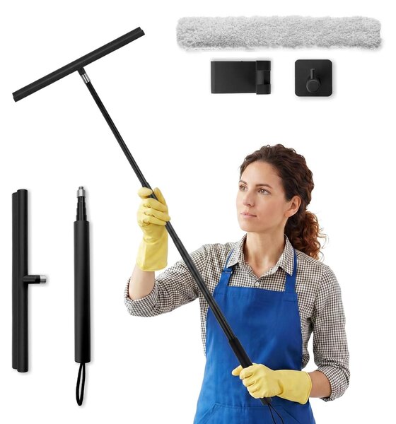 Škrabka na sprchové kabiny, výsuvná, 30-120 cm, černá, s háčkem na zavěšení, pro bezstřípkovou údržbu