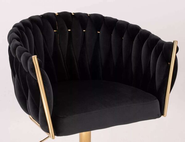 LuxuryForm DESIGN Barová židle NORDEN VELUR na zlaté kulaté podstavě - černá