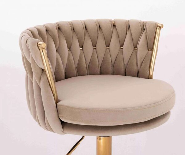 LuxuryForm DESIGN Barová židle LYON VELUR na zlaté kulaté podstavě - latte