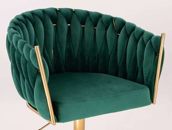 LuxuryForm DESIGN Barová židle NORDEN VELUR na zlaté kulaté podstavě - zelená