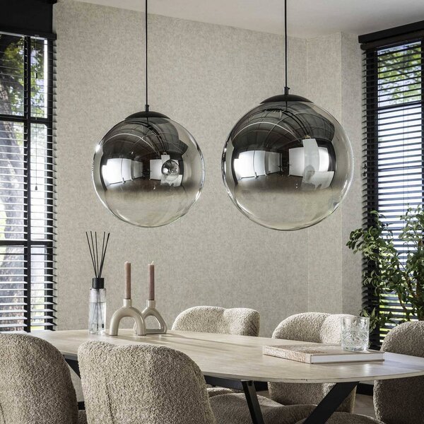 ZIJLSTRA Závěsné svítidlo Glassball XL, 2 světla, sklo, kouřově šedá, antracitová barva, stmívatelný, Hliník / šedá / zinek, Obývací pokoj / jídelna, Sklo