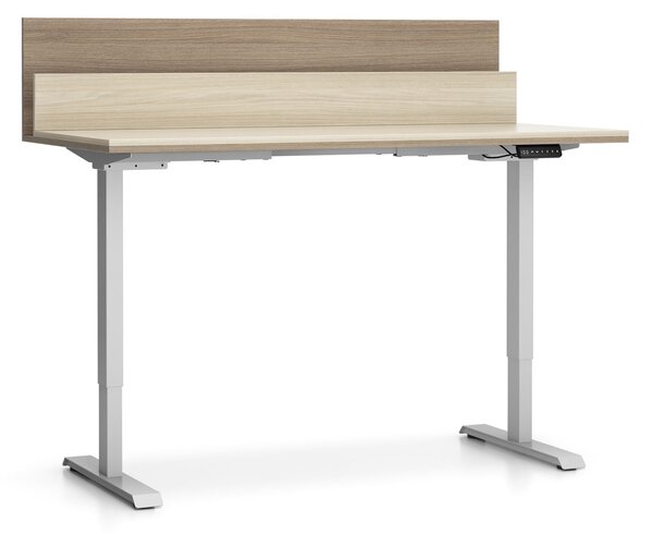 Výškově nastavitelný stůl SINGLE LAYERS, 160x80 cm, 2 motory, s přepážkami, dub přírodní/dub mořený