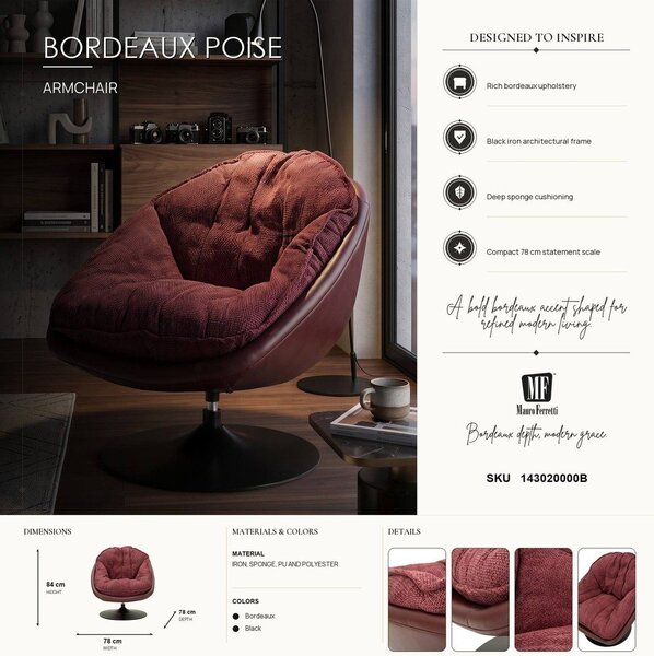 Vínové otočné křeslo Retro Style – Mauro Ferretti
