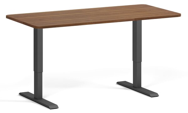Polohovací stůl se zaoblenými rohy, 160x80 cm, 1 motor, černá podnož, ořech