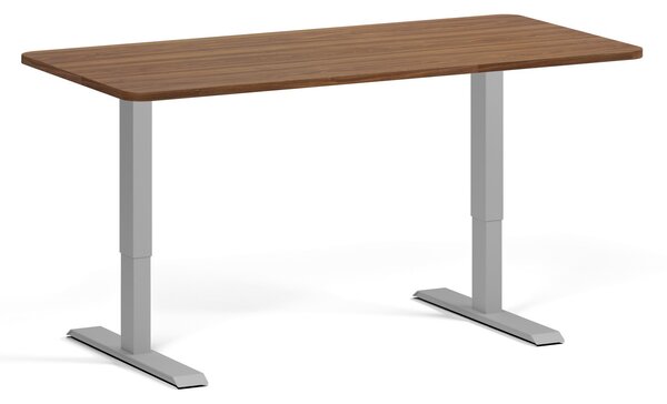 Polohovací stůl se zaoblenými rohy, 160x80 cm, 2 motory, šedá podnož, ořech