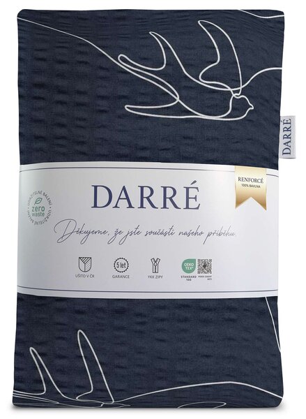 DARRÉ Krepové povlečení Vlaštovky v letu - tmavě modré Velikost: 140 x 200 + 70 x 90