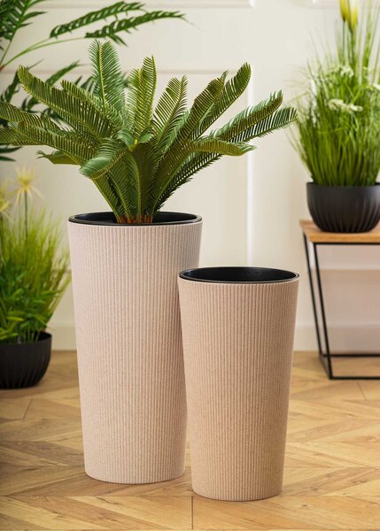PLASTOVÝ KVĚTINÁČ URBANIKA ECO SADA 2KS 57X30 CM+46,6X25,5 CM BÉŽOVÁ