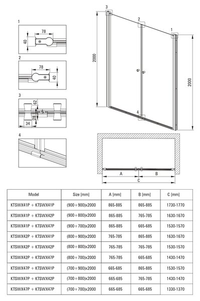 Deante Kerria Plus sprchové dveře 60 cm sklopné černá matný/průhledné sklo KTSWN46P
