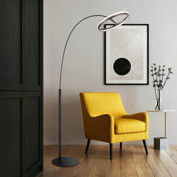 Globo Stojací lampa Della LED, výška 190 cm, černá/tmavě šedá, kov, stmívatelný, Černá, Obývací pokoj / jídelna, Hliník, Moderní