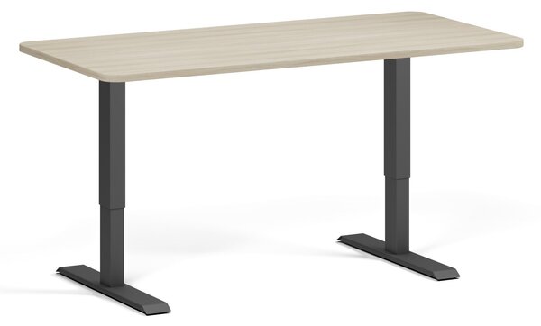 Polohovací stůl se zaoblenými rohy, 160x80 cm, 1 motor, černá podnož, dub přírodní