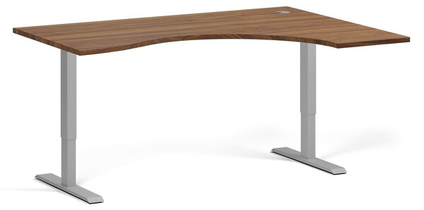 Ergonomický výškově nastavitelný stůl, 160x120 cm, 1 motor, L/P, šedá podnož, ořech