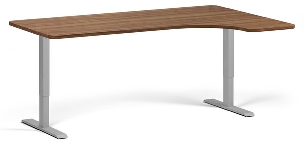 Rohový polohovací stůl se zaoblenými rohy, 180x120 cm, 1 motor, L/P, šedá podnož, ořech