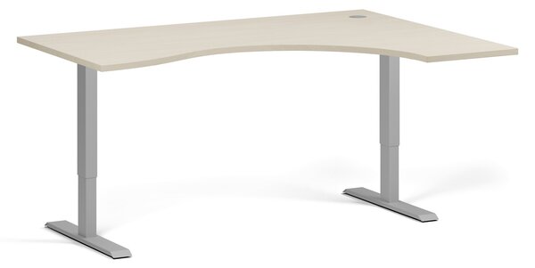 Ergonomický výškově nastavitelný stůl, 160x120 cm, 1 motor, L/P, šedá podnož, bříza