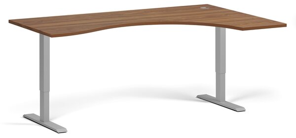 Ergonomický výškově nastavitelný stůl, 180x120 cm, 1 motor, L/P, šedá podnož, ořech