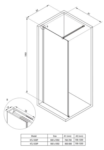 Deante Prizma sprchová zástěna walk-in 90 cm zlatá kartáčovaný/průhledné sklo KTJ_R39P