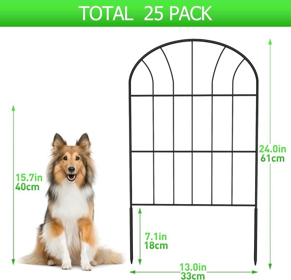 Kovový plot do zahrady, výška 60 cm, šířka 33 cm, 25 panelů, celková délka 8,25 m, určený do zahrady