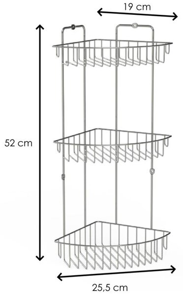 Erga Vega, 3-stupňová rohová polička 52x25,5x19 cm, chromová, ERG-YKA-E.VEGA S3
