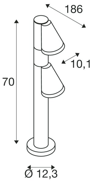 BIG WHITE SLV T-TUBE 70 POLE venkovní stojací lampa, GU10, dvojitá, IP65, max. 10 W, černá 1008017