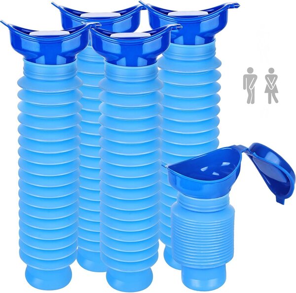 Balení 5 mini pisoárů, objem 750 ml, opakovaně použitelné nouzové pisoáry, přenosné toalety pro kempování