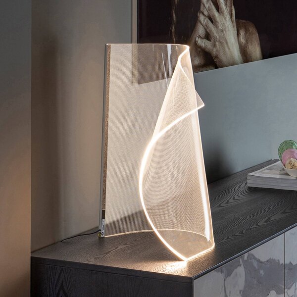 Schuller Valencia Velos II LED stolní lampa, chrom, stmívač, kov, plast, stmívatelný, Čirá / transparetní, Obývací pokoj / jídelna, Plast, Design