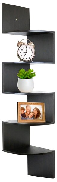 Nástěnná police, rohový model, 5 polic, materiál: dřevotříska, tloušťka 15 mm, model Dallas, barva: černá, rozměry: 123 cm, určené do obývacího pokoje