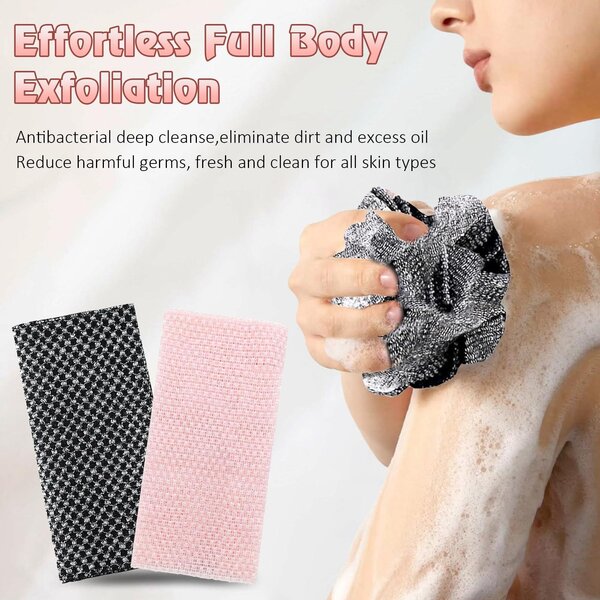 Exfoliační a antibakteriální ručník na sprchu, extra dlouhý (119,4 cm), 2 v 1, vhodný pro tělo i obličej