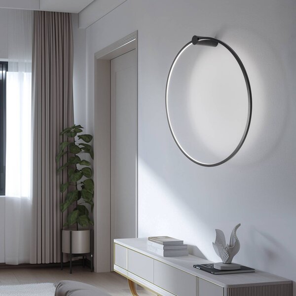 Milagro Lighting LED nástěnné světlo Saturno, černé, Ø 80 cm, kov, 4 000 K, Černá, Obývací pokoj / jídelna, Hliník, Moderní