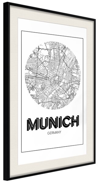 Artgeist City Map: Munich (Round) Velikosti (šířkaxvýška): 40x60, Finální vzhled: Černý rám s paspartou