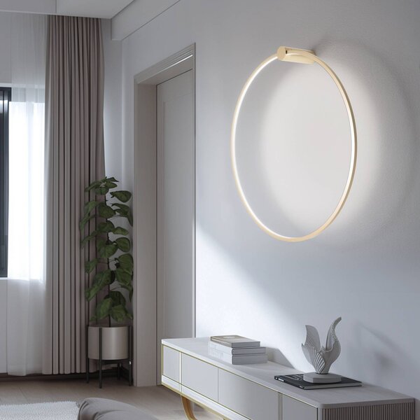Milagro Lighting LED nástěnné světlo Saturno, zlaté, Ø 80 cm, kov, 4 000 K, Mosaz / zlato, Obývací pokoj / jídelna, Hliník, Moderní