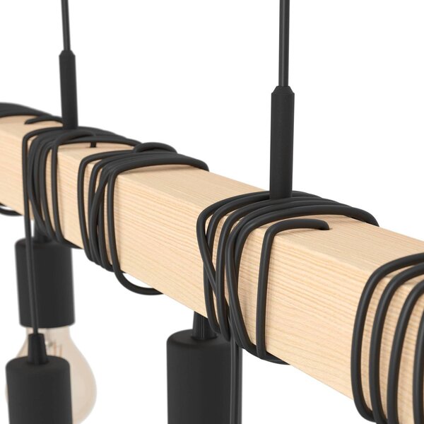 Závěsné svítidlo Townshend, délka 150 cm, černá/dřevo, 9 světel
