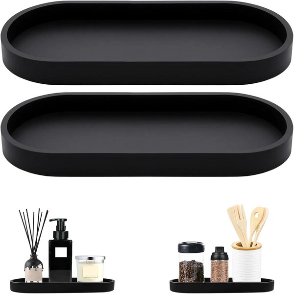 Organizéry do koupelny, 2 kusy, oválné, černé, silikonové, rozměry 25x11x2 cm, vhodné na toaletní stolek