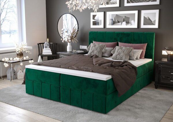 Boxspringová postel s úložným prostorem MADLEN COMFORT - 200x200, zelená