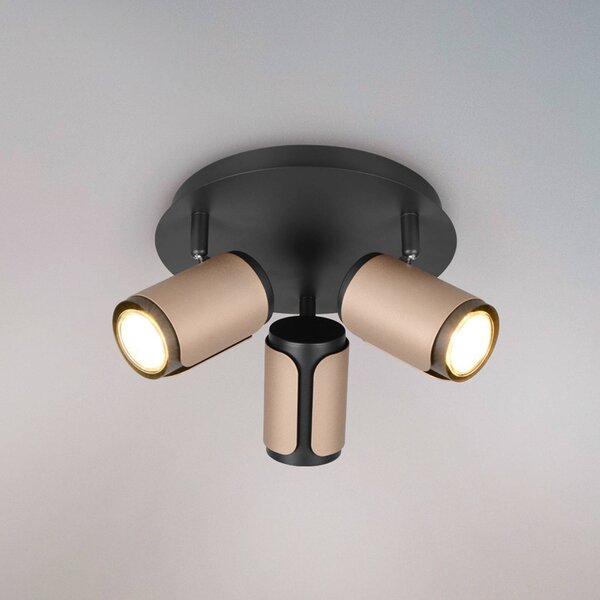 Trio Lighting Stropní bodové světlo Gillan, coffee, 3 žárovky, kulaté, kov, GU10, stmívatelný, Černá, Obývací pokoj / jídelna, kov, Moderní