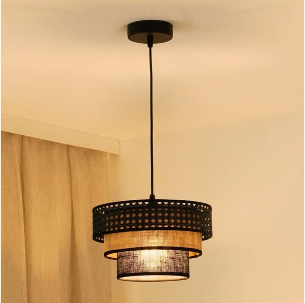 Brilagi - Lustr na lanku DAKOTA LUNETA 1xE27/15W/230V pr. 25 cm černá/ratan
