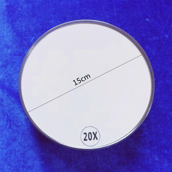Zrcátko na líčení, 20x zvětšení, kulaté, průměr 15 cm, s 3 přísavkami, pro precizní nanášení make-upu