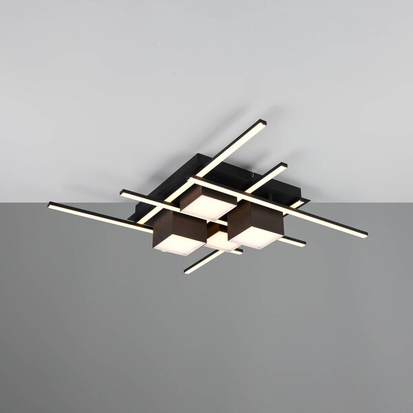 Trio Lighting LED stropní svítidlo Roger, černá matná, kov, dálkové ovládání., stmívatelný, Černá, Obývací pokoj / jídelna, kov, Moderní
