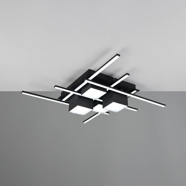 Trio Lighting LED stropní svítidlo Roger, černá matná, kov, dálkové ovládání., stmívatelný, Černá, Obývací pokoj / jídelna, kov, Moderní