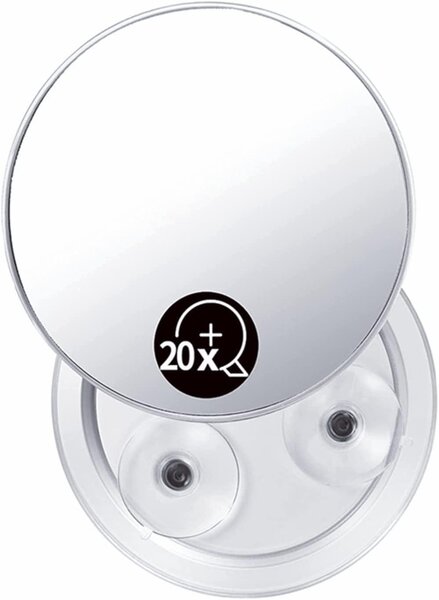 Zrcátko na líčení, 20x zvětšení, kulaté, průměr 15 cm, s 3 přísavkami, pro precizní nanášení make-upu