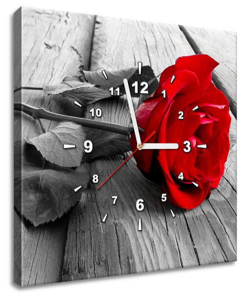 Obraz s hodinami Červená růže Rozměry: 40 x 40 cm