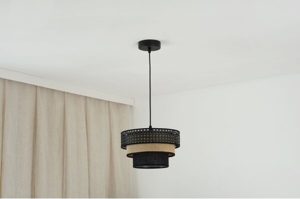 Brilagi - Lustr na lanku DAKOTA LUNETA 1xE27/15W/230V pr. 25 cm černá/ratan