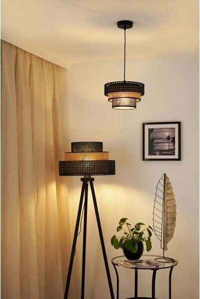 Brilagi - Stojací lampa DAKOTA LUNETA 1xE27/15W/230V černá/ratan
