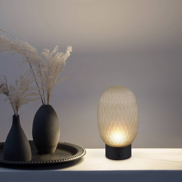 Trio Lighting LED stolní lampa Facette, zelená, USB, sklo,, stmívatelný, Zelená, Obývací pokoj / jídelna, Sklo, stojací lampa