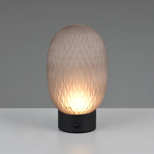Trio Lighting LED stolní lampa Facette, kouřově šedá, USB, sklo, stmívatelný, Hliník / šedá / zinek, Obývací pokoj / jídelna, Sklo, stojací lampa